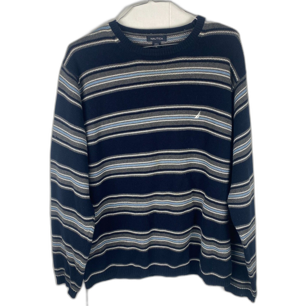 Vintage Nautica Knit Pullover Sweater Men's XL Oversized Baggy Striped Sweater